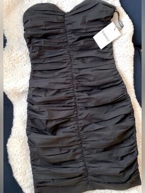 BARDOT Black Strapless Mini Dress Ruched Bodycon